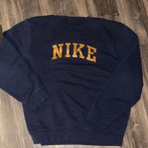 Vintage 90s Nike Men’s L Spellout Embroidered Sweatshirt Blue Pullover